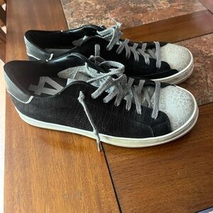 P448 John W Sneakers Black Zebra Leopard Print Size EU 38 US 7.5 -8